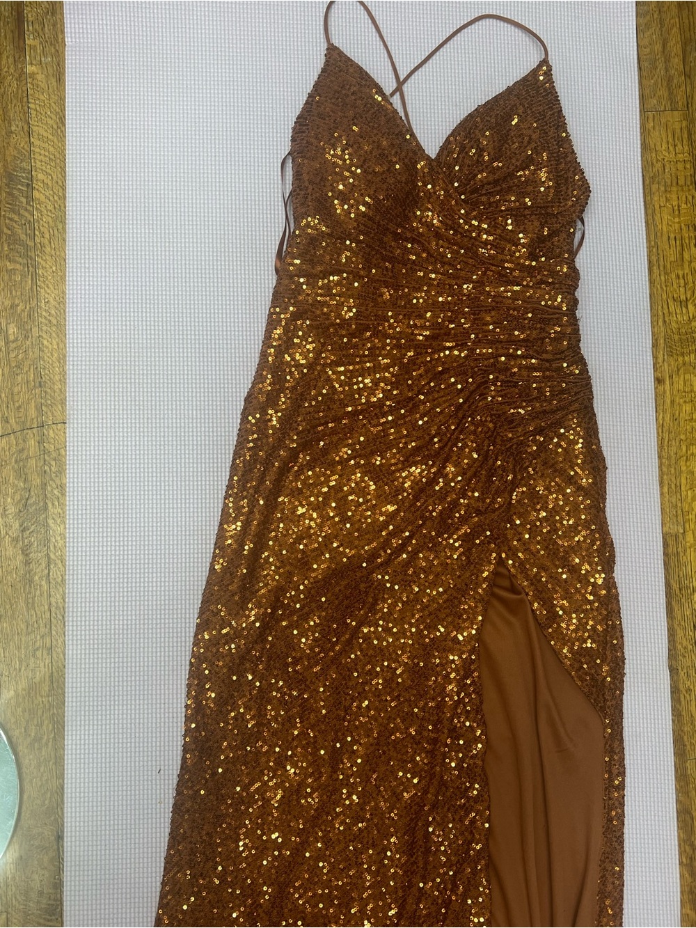 Cinderella Copper-Brown Sequin Strapless Evening Gown
